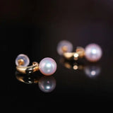 7mm Natural High Luster White Pearl & White Diamond Earrings Handmade 18k Solid Yellow Gold White Pearl Earrings, Gift for Mom, Gift Idea Etsy
