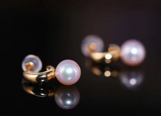 7mm Natural High Luster White Pearl & White Diamond Earrings Handmade 18k Solid Yellow Gold White Pearl Earrings, Gift for Mom, Gift Idea Etsy