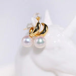 7mm Natural High Luster White Pearl & White Diamond Earrings Handmade 18k Solid Yellow Gold White Pearl Earrings, Gift for Mom, Gift Idea Etsy