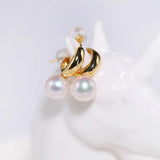 7mm Natural High Luster White Pearl & White Diamond Earrings Handmade 18k Solid Yellow Gold White Pearl Earrings, Gift for Mom, Gift Idea Etsy
