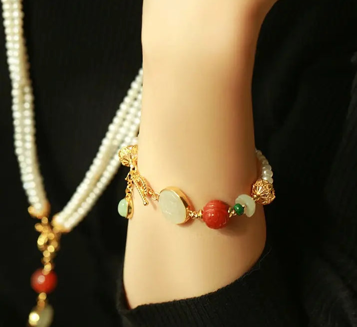 5mm Natural High Luster White Pearl & South Red Agate Rose Bracelet Handmade 18k Gold Plated Vermeil Jade Bracelet, Multi Pearl Bracelet Etsy