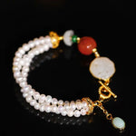 5mm Natural High Luster White Pearl & South Red Agate Rose Bracelet Handmade 18k Gold Plated Vermeil Jade Bracelet, Multi Pearl Bracelet Etsy