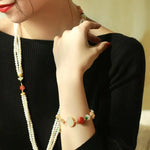 5mm Natural High Luster White Pearl & South Red Agate Rose Bracelet Handmade 18k Gold Plated Vermeil Jade Bracelet, Multi Pearl Bracelet Etsy