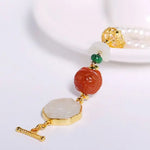 5mm Natural High Luster White Pearl & South Red Agate Rose Bracelet Handmade 18k Gold Plated Vermeil Jade Bracelet, Multi Pearl Bracelet Etsy