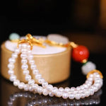 5mm Natural High Luster White Pearl & South Red Agate Rose Bracelet Handmade 18k Gold Plated Vermeil Jade Bracelet, Multi Pearl Bracelet Etsy