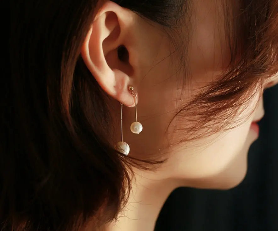 9mm Natural White Pearl Earrings, 14k Gold Filled White Pearl Earrings - LaCorserArtJewelry