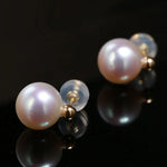 18K Yellow Gold 9mm Natural High Luster White Pearl & White Diamond Earrings, Handmade White Pink Pearl Earrings, Gift for Mom, Gift Idea Etsy