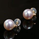18K Yellow Gold 9mm Natural High Luster White Pearl & White Diamond Earrings, Handmade White Pink Pearl Earrings, Gift for Mom, Gift Idea Etsy