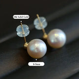 18K Yellow Gold 9mm Natural High Luster White Pearl & White Diamond Earrings, Handmade White Pink Pearl Earrings, Gift for Mom, Gift Idea Etsy