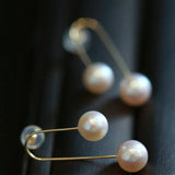 6-8mm Natural High Luster White Pearl & White Diamond Earrings Handmade 18k Solid Yellow Gold White Pearl Earrings, Gift for Mom, Gift Idea Etsy