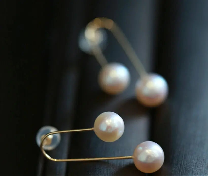 6-8mm Natural High Luster White Pearl & White Diamond Earrings Handmade 18k Solid Yellow Gold White Pearl Earrings, Gift for Mom, Gift Idea Etsy