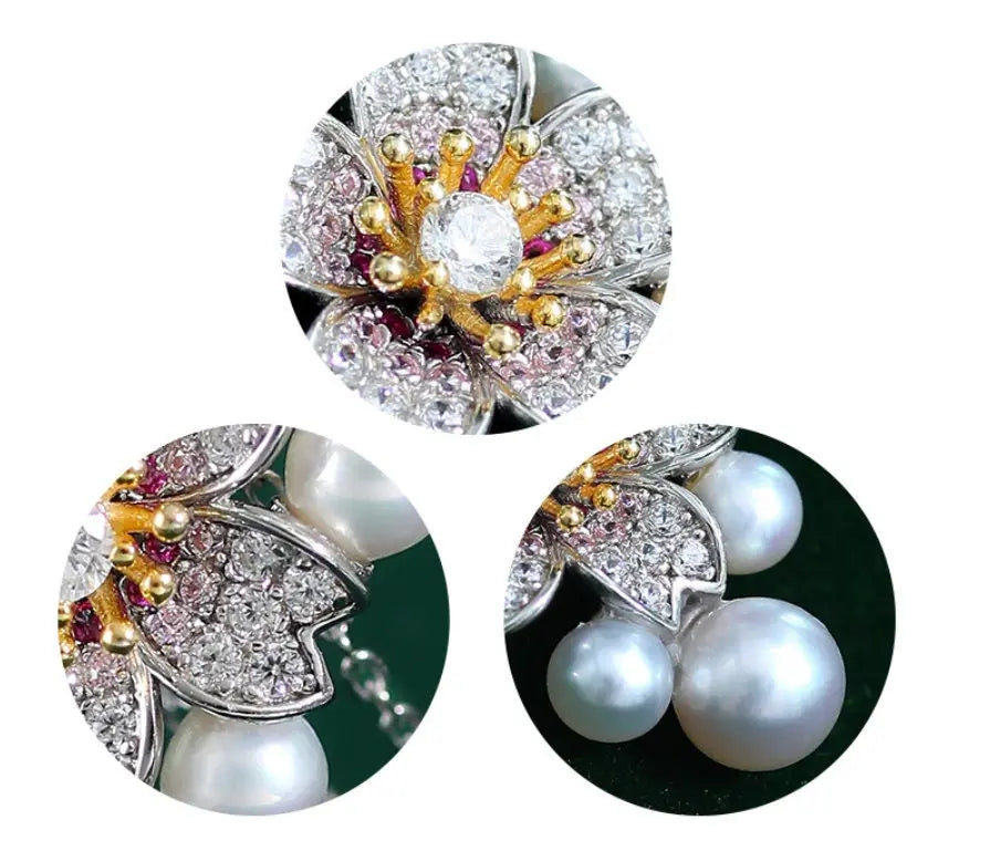High Luster Akoya Pearl Earrings - Silver 925 Sakura Flower Design Etsy