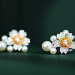 High Luster Akoya Pearl Earrings - Silver 925 Sakura Flower Design Etsy