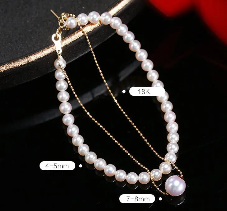 18K Yellow Gold 4-5mm Natural High Luster Pearl Two Layer Bracelets, Handmade Bracelets, Anniversary Gift Idea, Gift for Mom Etsy