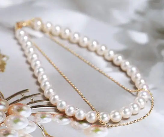 18K Yellow Gold 4-5mm Natural High Luster Pearl Two Layer Bracelets, Handmade Bracelets, Anniversary Gift Idea, Gift for Mom Etsy