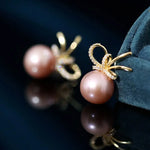 12-13mm Natural High Luster Pink Purple Pearl Earrings 18K Gold Plated Vermeil Bowknot Earrings, Edison Pearl Earrings Etsy