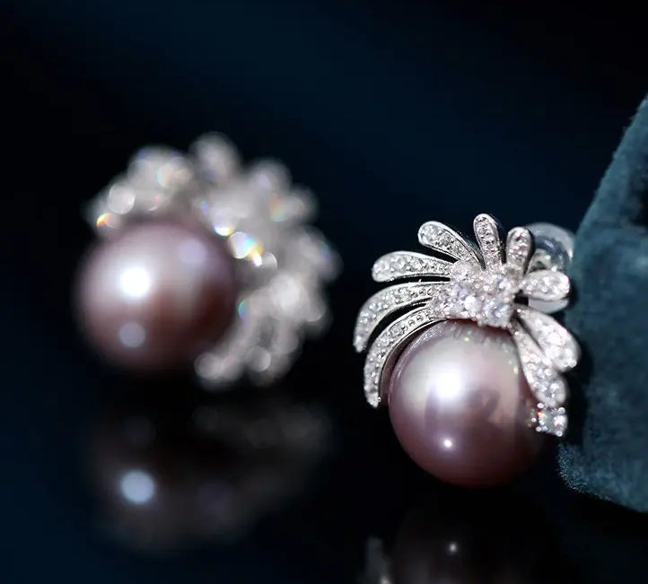 11-12mm Natural High Luster Purple Pearl Earrings 925 Silver Firework Earrings, Edison Pearl Earrings, Anniversary Gift Idea, Gift for Mom Etsy