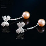 9mm Nude Pearl Silver Bowknot Earrings - Anniversary Etsy