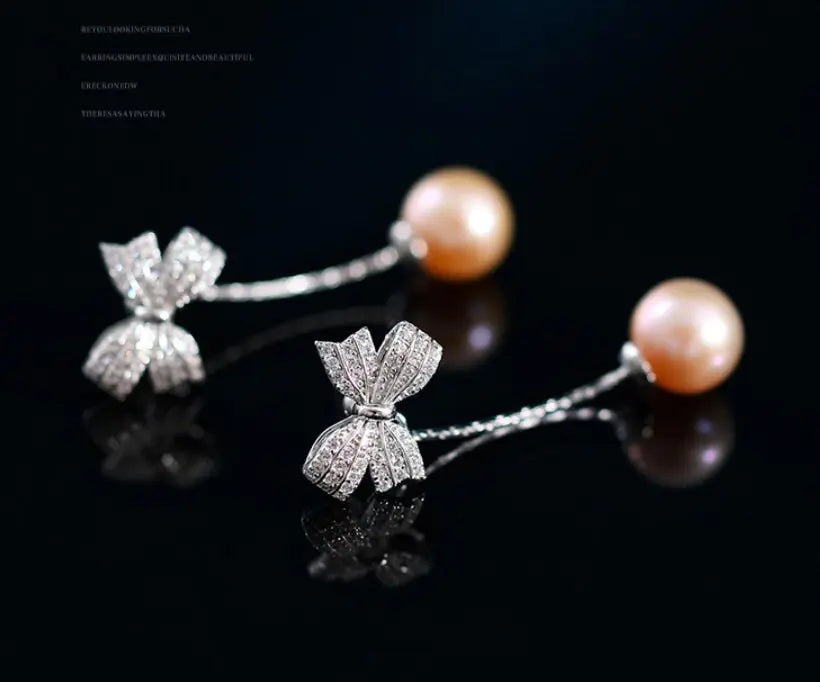 9mm Nude Pearl Silver Bowknot Earrings - Anniversary Etsy