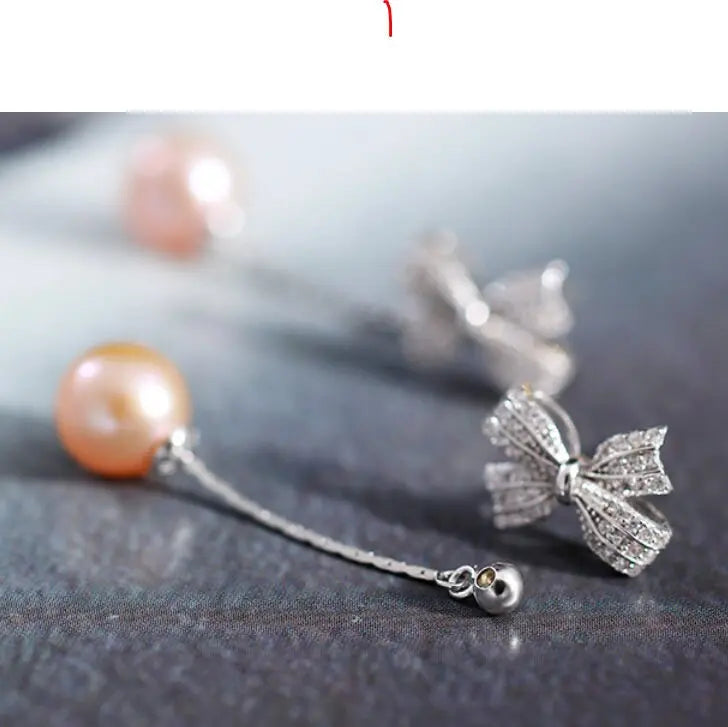 9mm Nude Pearl Silver Bowknot Earrings - Anniversary Etsy