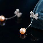 9mm Nude Pearl Silver Bowknot Earrings - Anniversary Etsy