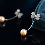 9mm Nude Pearl Silver Bowknot Earrings - Anniversary Etsy