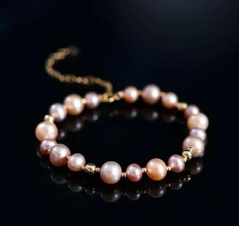 Mixed Colors Pearl 14k Gold Filled Beaded Pearl Bracelets, Natural Nude Colors Pearl Bracelets Etsy