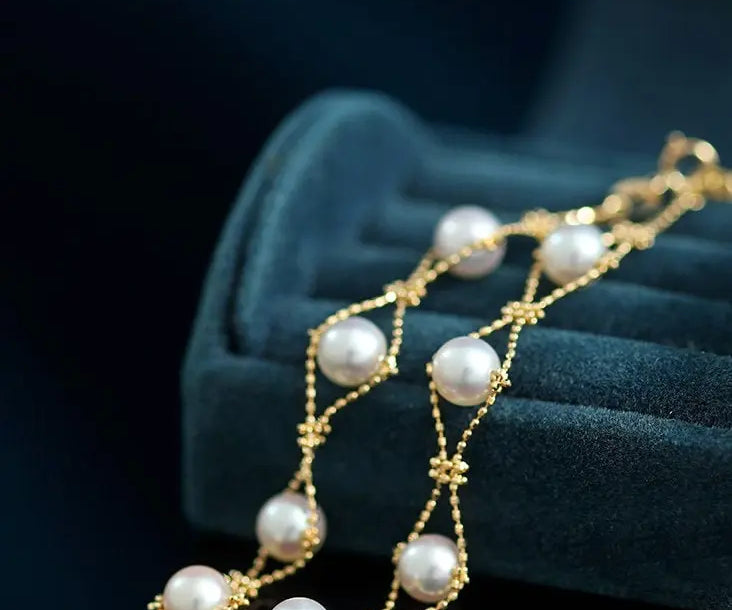 18k Yellow Gold Natural Japan Akoya Pearl Bracelets, High Luster White Pearl Lace Bracelets, Beaded Pearl Bracelet, Anniversary Gift Idea Etsy