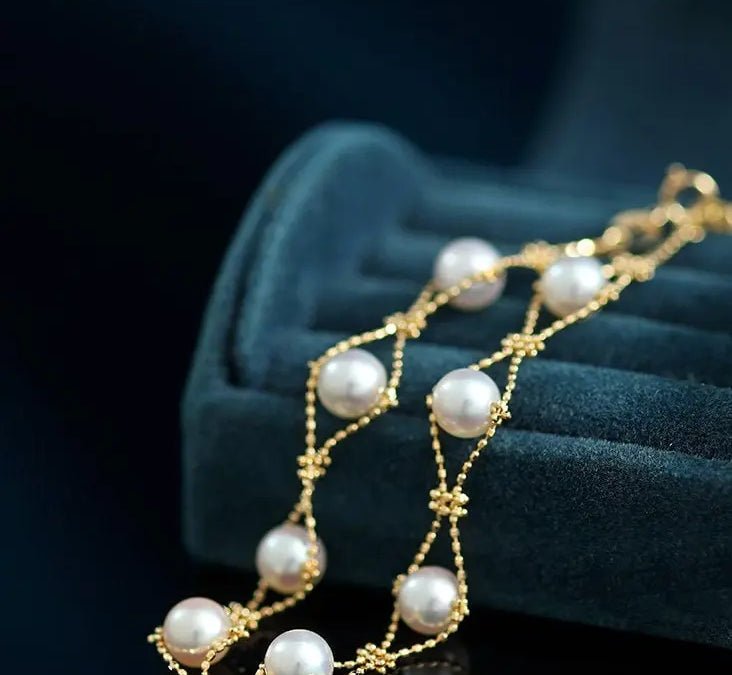 18k Yellow Gold Natural Japan Akoya Pearl Bracelets, High Luster White Pearl Lace Bracelets, Beaded Pearl Bracelet, Anniversary Gift Idea Etsy