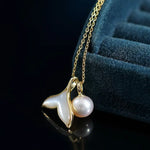 8mm Natural High Luster Pearl & Mother of Pearl Handmade 18K Gold Plated Vermeil Necklace, Dolphin Fin Necklace, Ocean Lover, Gift Idea - LaCorserArtJewelry