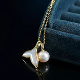 8mm Natural High Luster Pearl & Mother of Pearl Handmade 18K Gold Plated Vermeil Necklace, Dolphin Fin Necklace, Ocean Lover, Gift Idea - LaCorserArtJewelry