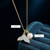 8mm Natural High Luster Pearl & Mother of Pearl Handmade 18K Gold Plated Vermeil Necklace, Dolphin Fin Necklace, Ocean Lover, Gift Idea - LaCorserArtJewelry