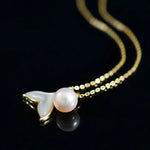 8mm Natural High Luster Pearl & Mother of Pearl Handmade 18K Gold Plated Vermeil Necklace, Dolphin Fin Necklace, Ocean Lover, Gift Idea - LaCorserArtJewelry
