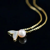 8mm Natural High Luster Pearl & Mother of Pearl Handmade 18K Gold Plated Vermeil Necklace, Dolphin Fin Necklace, Ocean Lover, Gift Idea - LaCorserArtJewelry