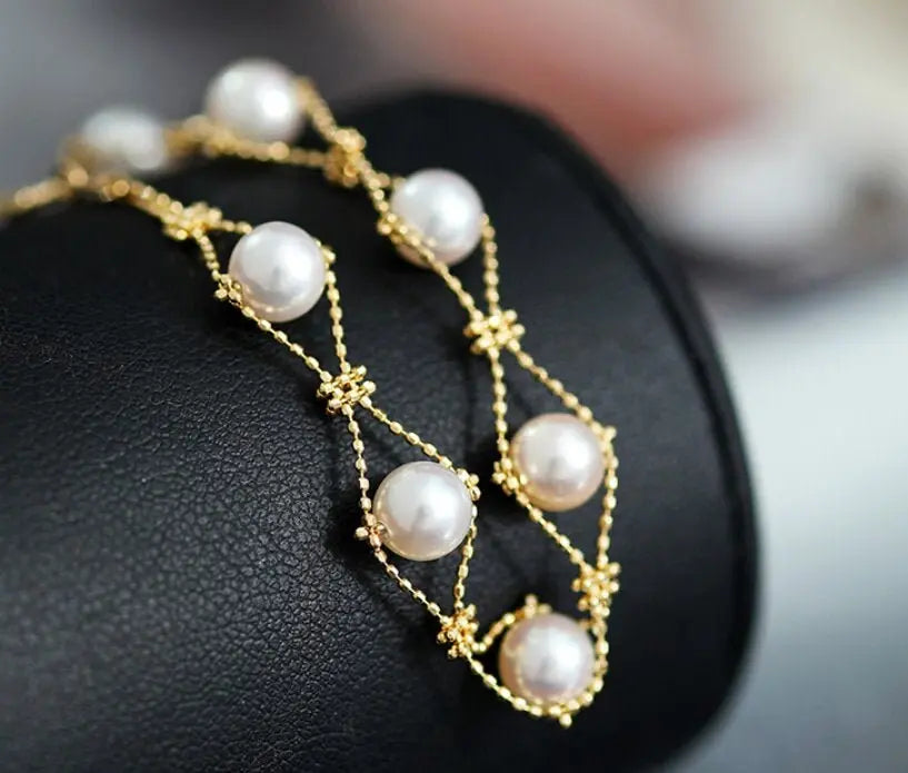 18k Yellow Gold Natural Japan Akoya Pearl Bracelets, High Luster White Pearl Lace Bracelets, Beaded Pearl Bracelet, Anniversary Gift Idea Etsy