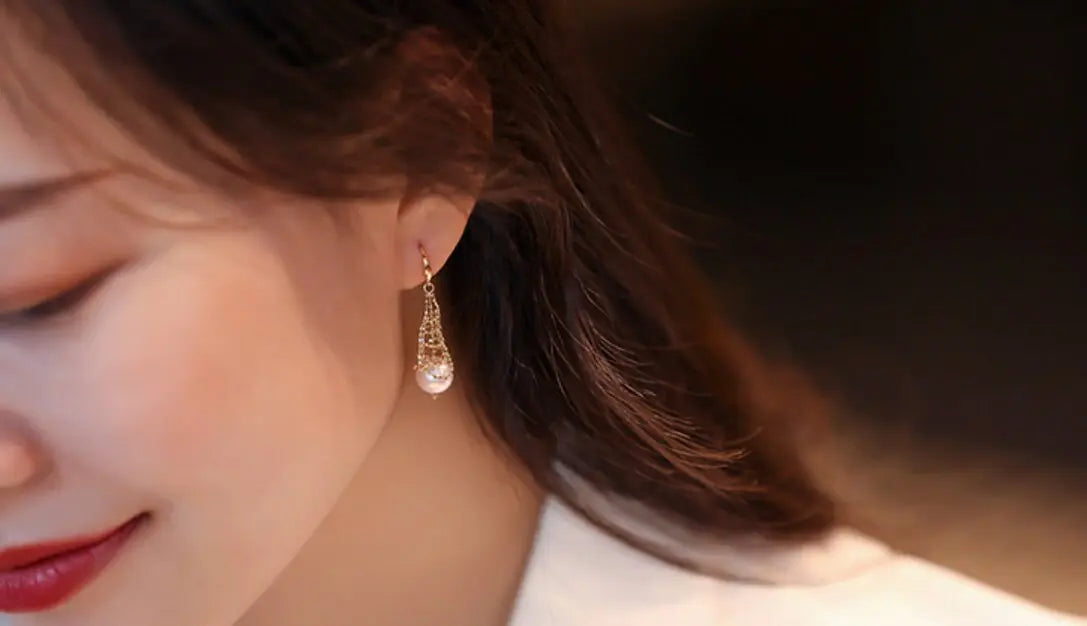 8mm Natural Japan Akoya Pearl Earrings 18k Solid Yellow Gold High Luster White Pearl Lace Earrings, Seawater Pearl, Anniversary Gift Idea Etsy