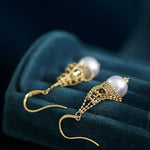 8mm Natural Japan Akoya Pearl Earrings 18k Solid Yellow Gold High Luster White Pearl Lace Earrings, Seawater Pearl, Anniversary Gift Idea Etsy