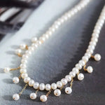 4-5mm Natural High Luster White Pearl Handmade 14K Yellow Gold Filled Beaded Pearl Drop Necklace, Freshwater Pearl Choker, Anniversary Gift - LaCorserArtJewelry