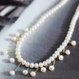 4-5mm Natural High Luster White Pearl Handmade 14K Yellow Gold Filled Beaded Pearl Drop Necklace, Freshwater Pearl Choker, Anniversary Gift - LaCorserArtJewelry