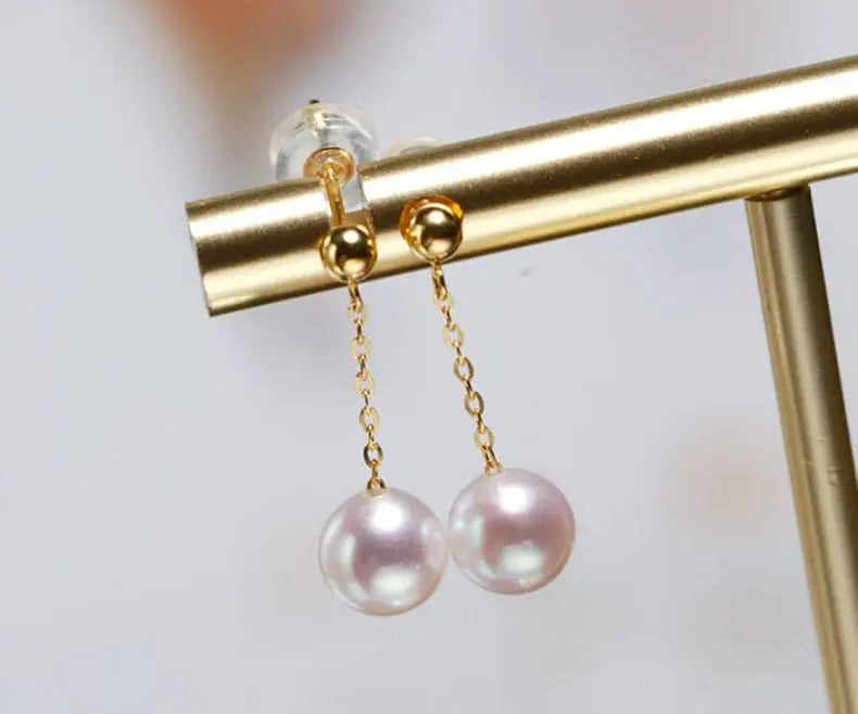 6-7mm Natural High Luster White Pink Pearl Earrings Handmade 18k Solid Yellow Gold Multi Pearl Drop Earrings, Anniversary Gift Idea - LaCorserArtJewelry