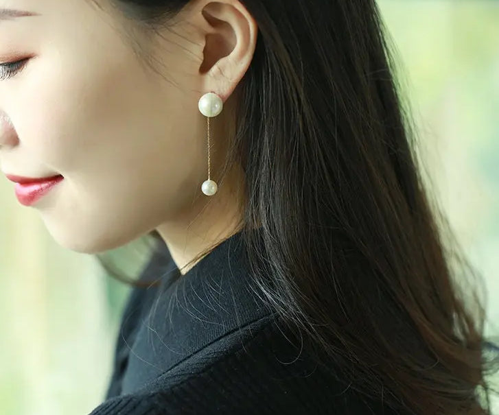 7-12mm Natural Pearl Drop Earrings - 18K Yellow Gold Etsy