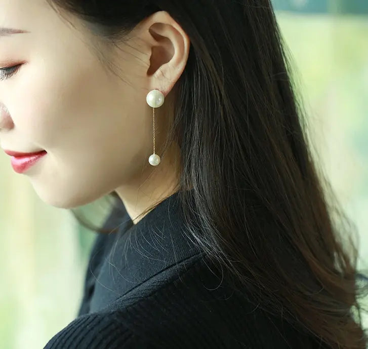 7-12mm Natural Pearl Drop Earrings - 18K Yellow Gold Etsy