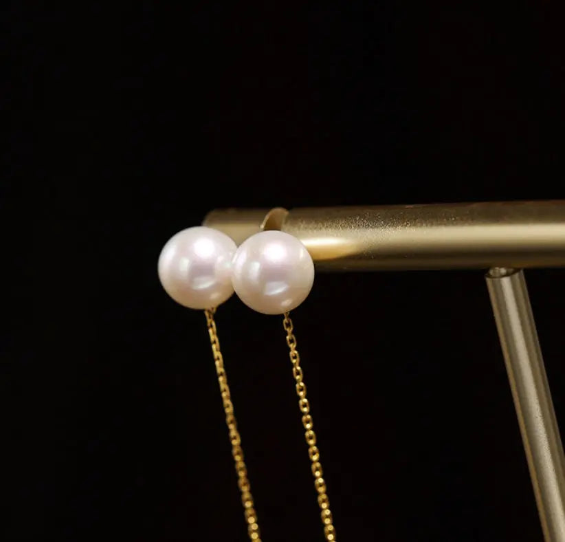 7-12mm Natural Pearl Drop Earrings - 18K Yellow Gold Etsy