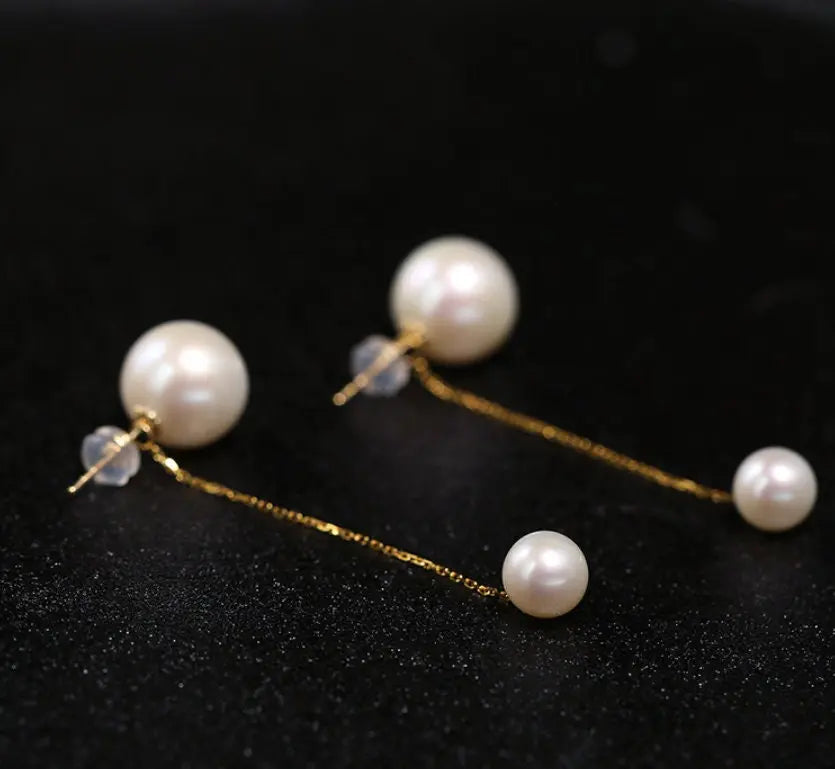 7-12mm Natural Pearl Drop Earrings - 18K Yellow Gold Etsy