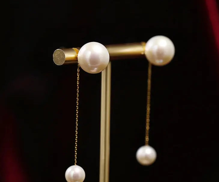 7-12mm Natural Pearl Drop Earrings - 18K Yellow Gold Etsy