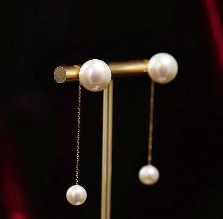 7-12mm Natural Pearl Drop Earrings - 18K Yellow Gold Etsy