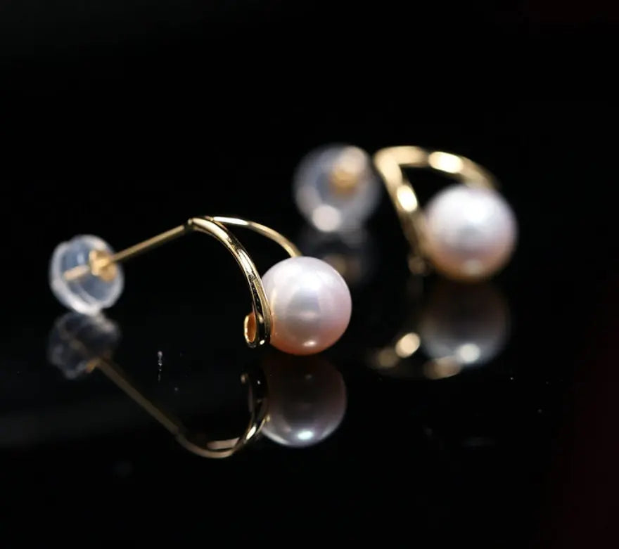 6-7mm Natural White Pink Pearl Earrings - 18K Gold Akoya Studs Etsy