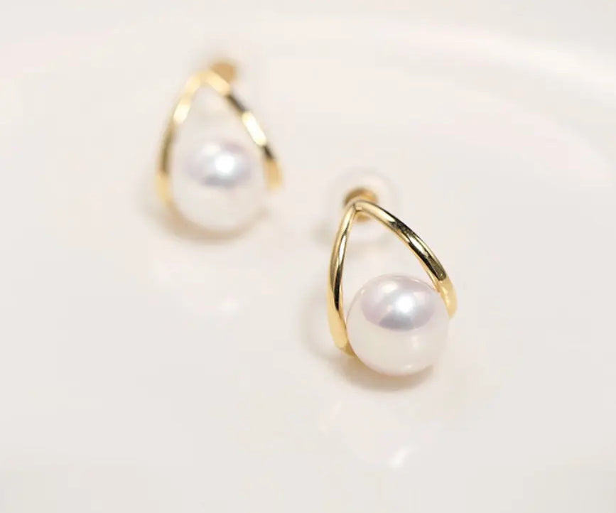 6-7mm Natural White Pink Pearl Earrings - 18K Gold Akoya Studs Etsy