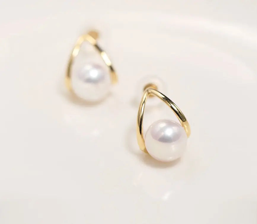 6-7mm Natural White Pink Pearl Earrings - 18K Gold Akoya Studs Etsy