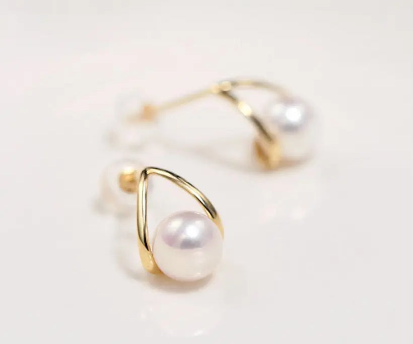 6-7mm Natural White Pink Pearl Earrings - 18K Gold Akoya Studs Etsy